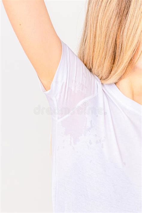 Close Up Asian Woman With Hyperhidrosis Sweating Young Asia Woman With
