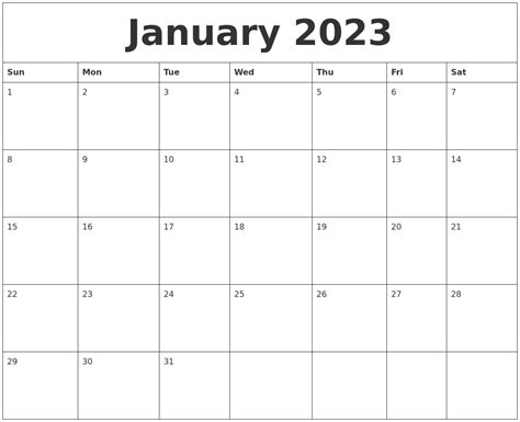 January 2023 Free Blank Calendar