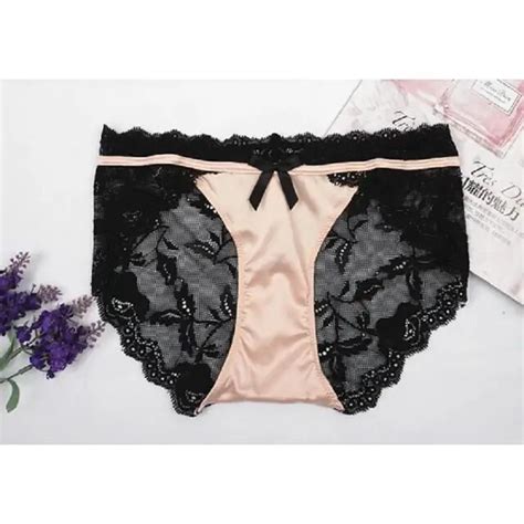 2016 new lace silk seamless panties sexy lingeries patchwork underwears women briefs middle