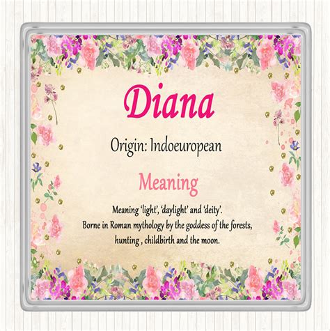 Diana Name Meaning Drinks Mat Coaster Floral The Card Zoo