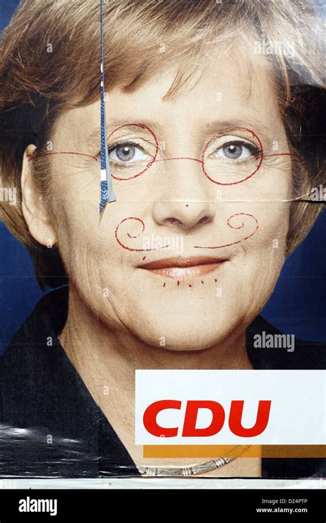 Berlin Germany Scrawled Cdu Election Poster With Angela Merkel Stock