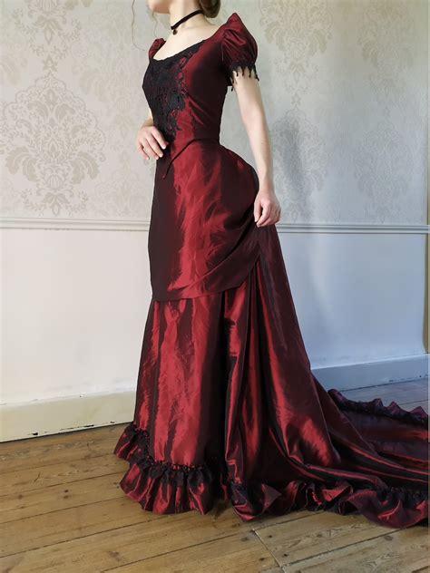 Burgundy Taffeta Victorian Ball Gown Etsy Canada Victorian Ball Gowns Victorian Ball Gown