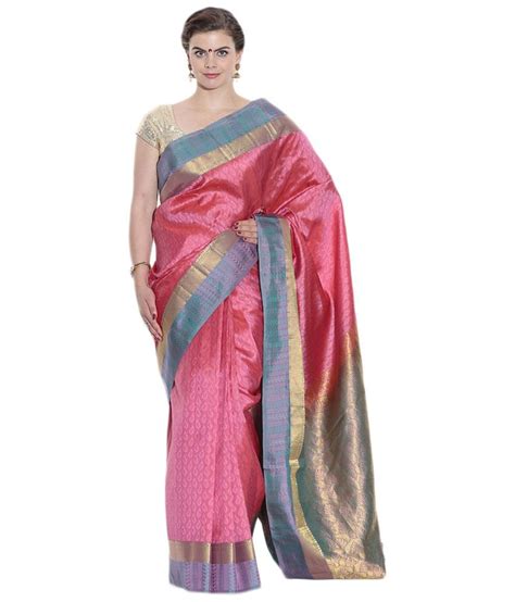 Pothys Pink And Blue Silk Vasundhara Lite Kanchipuram Saree With Blouse Piece Buy Pothys Pink