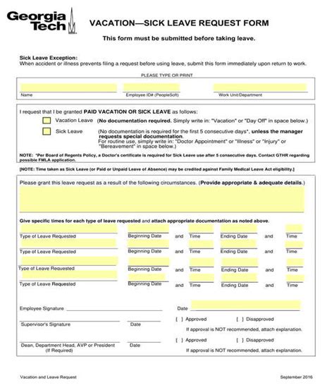 An employee can take paid sick leave when they can't work because of a personal illness or injury. FREE 15+ Leave Request Forms in PDF | MS Word | Excel