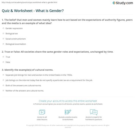 Quiz And Worksheet What Is Gender