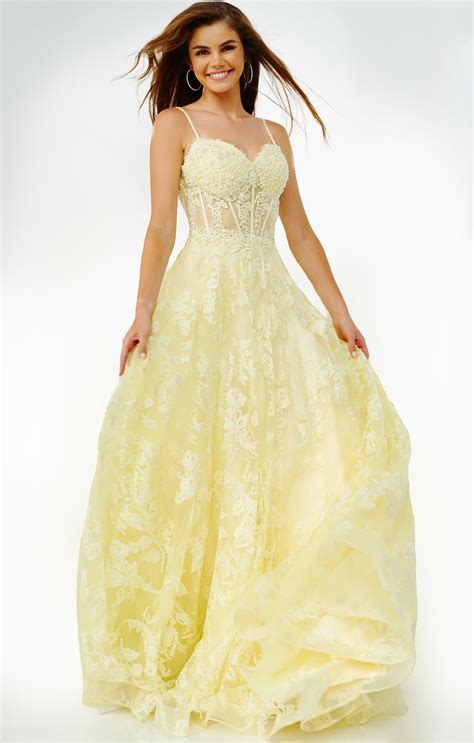 Jvn06474 Yellow Corset Bodice A Line Prom Gown Jvn