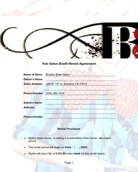 booth rental agreement fillable printable