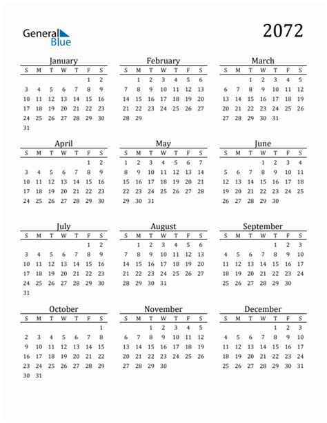Free 2072 Calendars In Pdf Word Excel