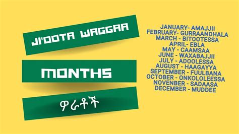 የአመት ዎራት በ Afaan Oromoo Jioota Wagga Months Of The Year Youtube
