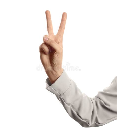 Young Woman Showing Victory Gesture Isolated On White Stock Image