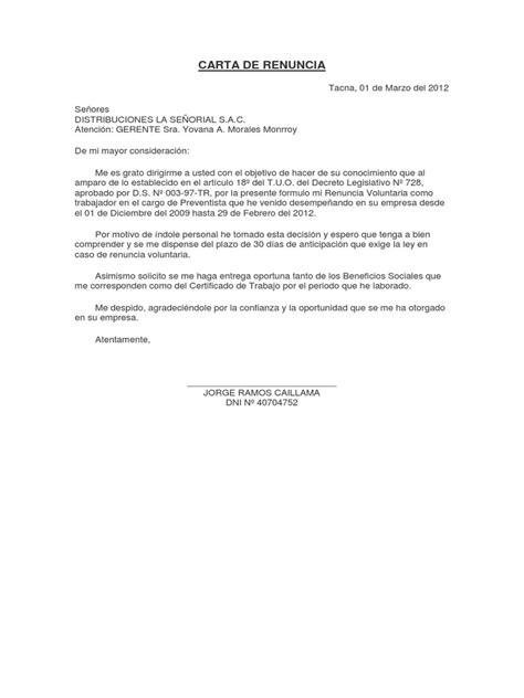 Carta De Renuncia Laboral Obligatoria Civiahona