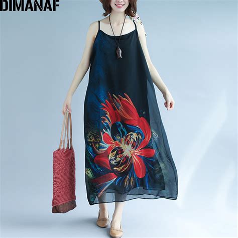 Dimanaf Women Dress Summer Plus Size Femme Sundress Beach Dress Chiffon