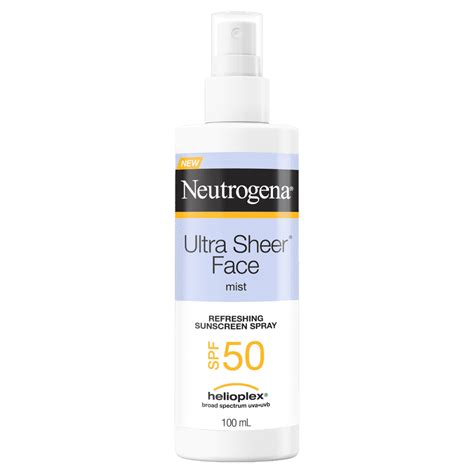 Neutrogena Ultra Sheer Face Mist SPF 50+ Sunscreen Spray 100ml Broad ...