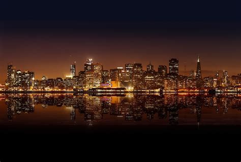 City Lights Cityscape Water Night San Francisco Hd