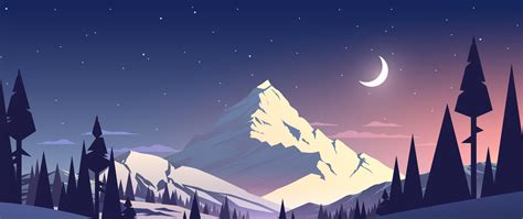 2560x1080 Night Mountains Summer Illustration 2560x1080 Resolution