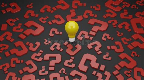 bright light bulb with question marks concept of idea 3d rendering stock illustration