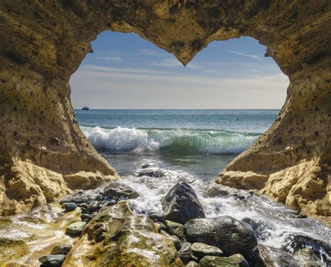 View Of The Ocean From A Heart Shaped Cave Stock Photo Image Of Heart