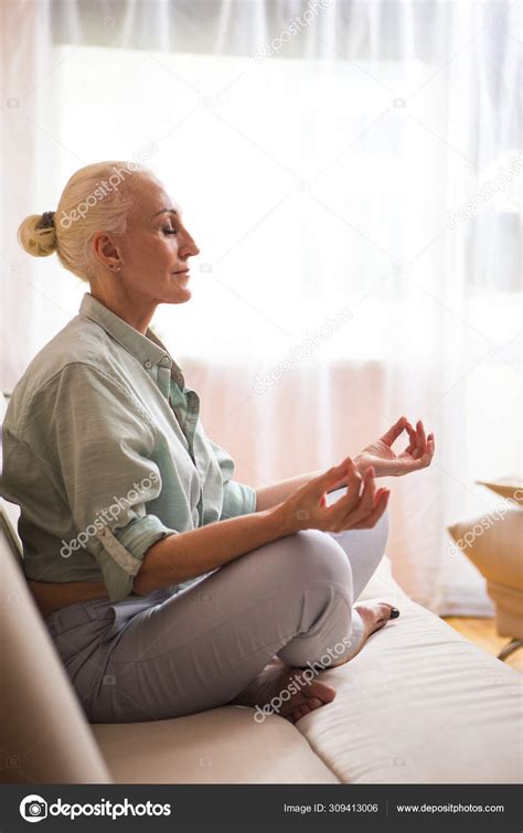 Seniors And Yoga Concepts Portrait Of Relaxing Caucasian Senior Woman