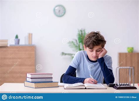 Schoolboy Studying Physics At Home Stock Image Image Of Child Early