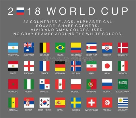 Fifa World Cup 2018 Flags Of 32 Countries Alphabetical Square Sharp