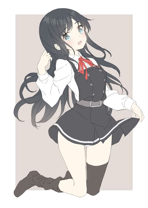 safebooru 1girl o asashio kantai collection asymmetrical legwear belt black hair black