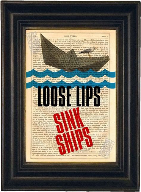 Loose Lips Sink Ships Print On Upcycled Vintage Page Mixed Media Digital Loose Lips Sink Ships