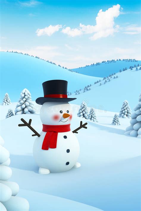 Happy Snowman With Fir Tree Stock Illustration Illustration Of