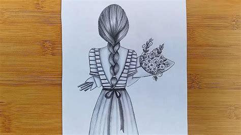 How To Draw A Girl Holding A Bouquet Of Flowers Drawing Tutorial Youtube