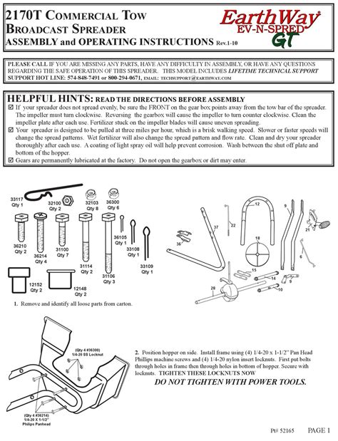 Earthway T Spreader Assembly And Operating Instructions Manual Manualslib