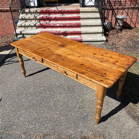 Sold 84″l Vintage Pine Farm Table Wtwo Drawers Housatonic Trading Co
