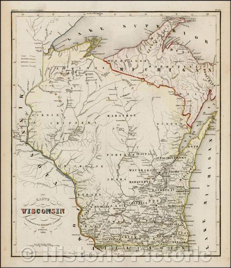 Historic Map Karte Von Wisconsinmap Of Wisconsin 1852 Joseph Meyer