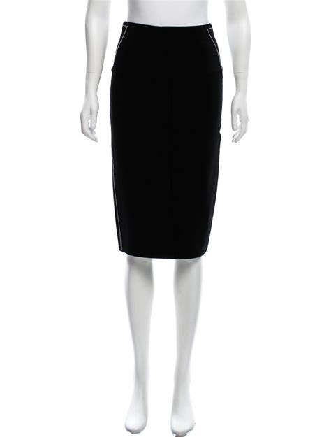 Black Rag And Bone Knee Length Pencil Skirt With Vented Hems And Exposed
