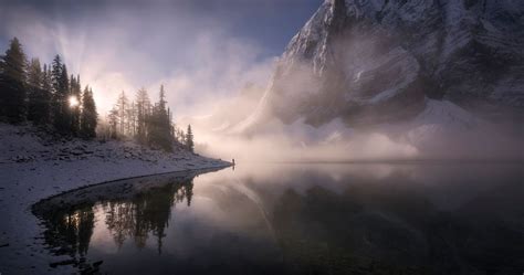 Nature Photography Landscape Lake Mountains Sunrise Snow Forest Calm