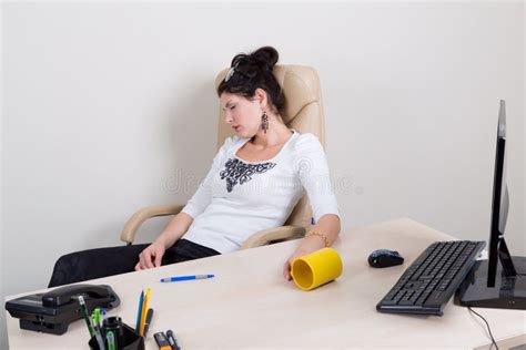 Tired Sleeping Woman In Office Stock Image Image Of Attractive
