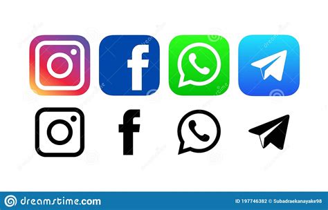 Facebook Whatsapp Telegram And Instagram Logos Isolated On White