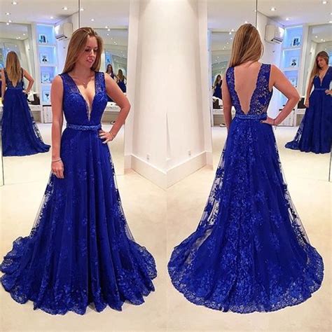 WD0467 Royal Blue Lace Prom Dresses Backless Long Prom Dress Long Prom