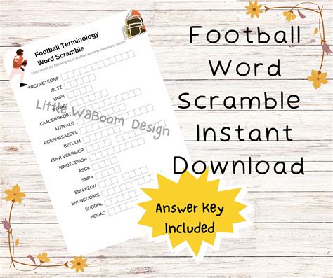 Football Word Scramble Instant Download American Football Etsy
