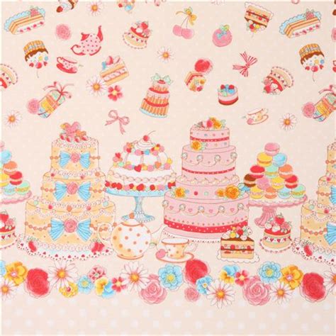 Beige Cosmo Double Border Sweets Tea Oxford Fabric From Japan Modes4u