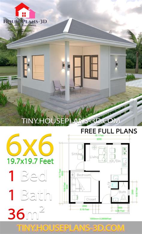 Small House Plans 6x6 With One Bedroom Hip Roof Tiny House Plans