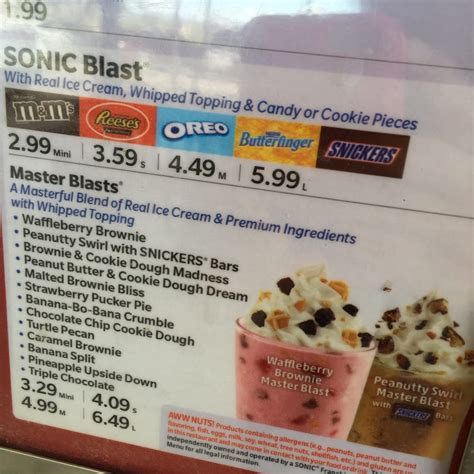 Sonic blast made with snickers bars and caramel funnel; Sonic Blast menu - Yelp