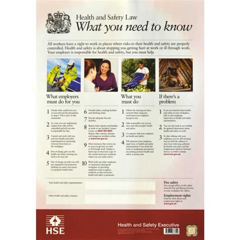 The health and safety law poster products tell workers what they and their employers need to do in simple terms. HSE Health & Safety Law Poster with FAST UK Delivery | ESE ...