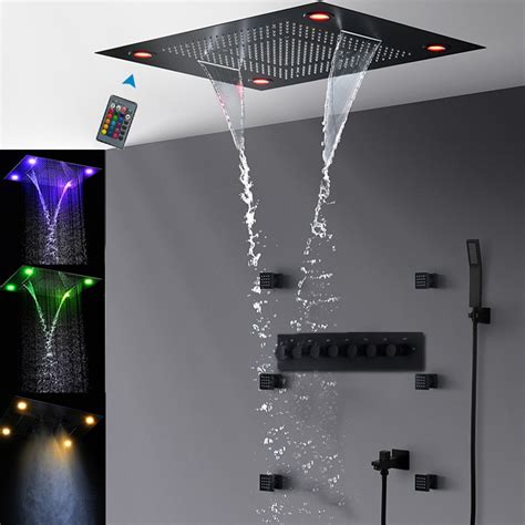 Luxury Shower Faucets Electric LED Showerhead Top Mist Big Rainfall