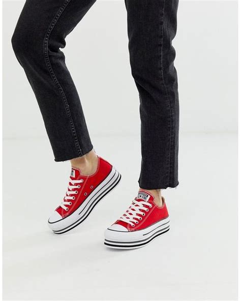 Converse Chuck Taylor All Star Platform Layer Red Trainers In Red Lyst