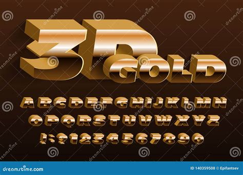 3d Gold Typeface Font Golden Effect Wide Letters And Numbers