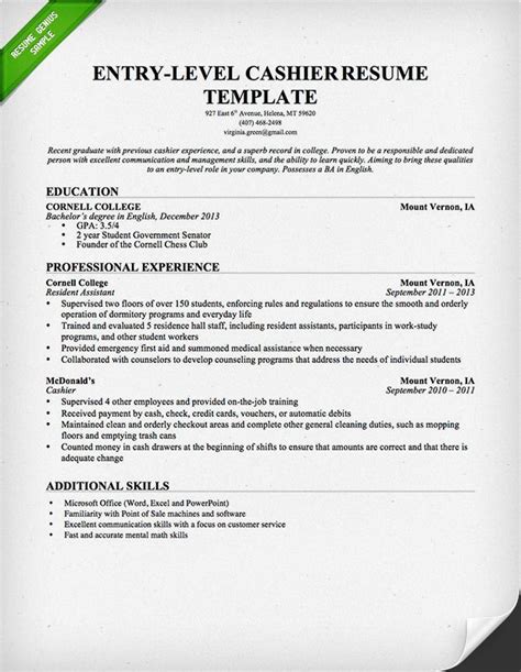 We did not find results for: Entry-level Cashier Resume Template | Download this resume sample to use as a template for ...