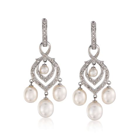 4 8 5mm Cultured Pearl And Diamond Chandelier Earrings With Removable