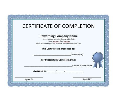 Certificate Of Completion Templates Free Printable Pdf Word
