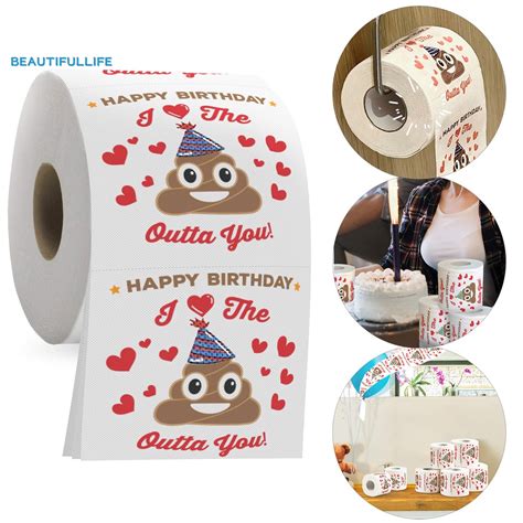 Btf 2 Roll Funny Toilet Paper Poop Pattern Happy Birthday Party Soft