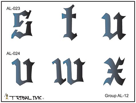 Airbrush Tattoo Stencil Set Old English Alphabet Lower Case Large 12