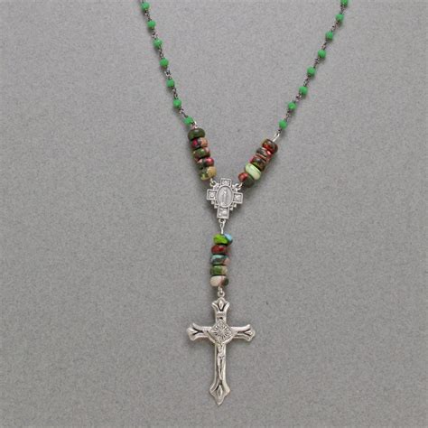 Handmade Necklace Crucifix Jasper Stone BeadsRosary Style | Etsy ...